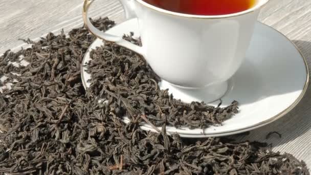 White cup of hot black tea, close up - Footage, Video