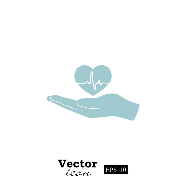 mão segurando coração com ícone de pulso
 - Vetor, Imagem