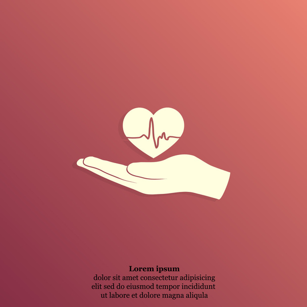 mão segurando coração com ícone de pulso
 - Vetor, Imagem