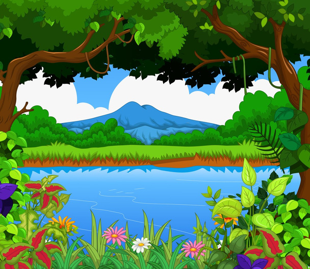 美湖景色ビューの背景 - ベクター画像