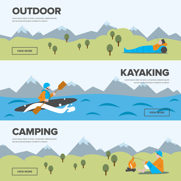Outdoor adventure. Kayaking and camping. - Wektor, obraz