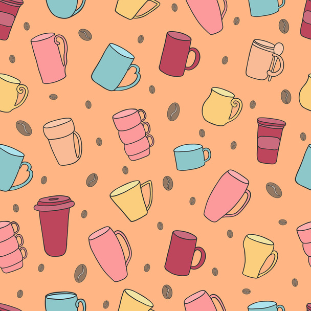 Seamless pattern of tea and coffee cups. - Vektor, obrázek