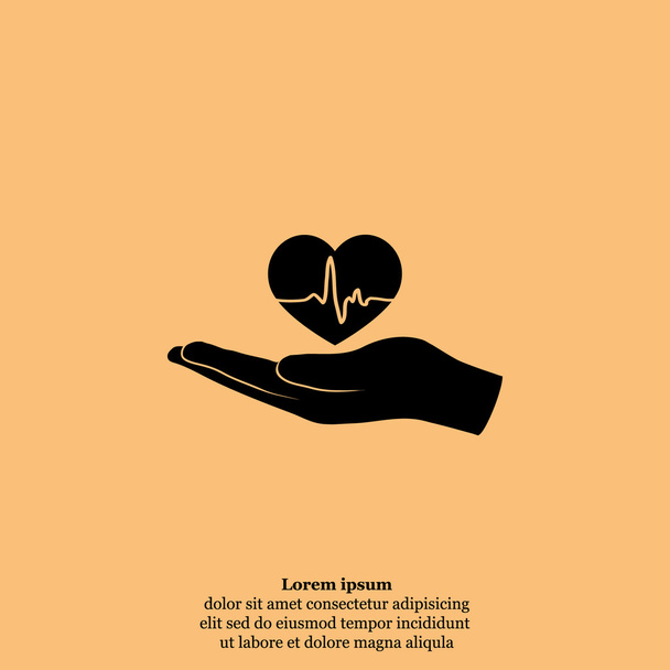 corazón de la mano con icono de pulso
 - Vector, imagen