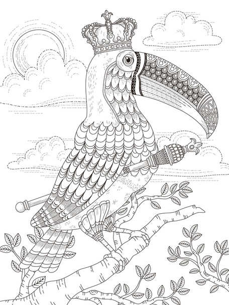 king toucan adult coloring page - Vector, Image