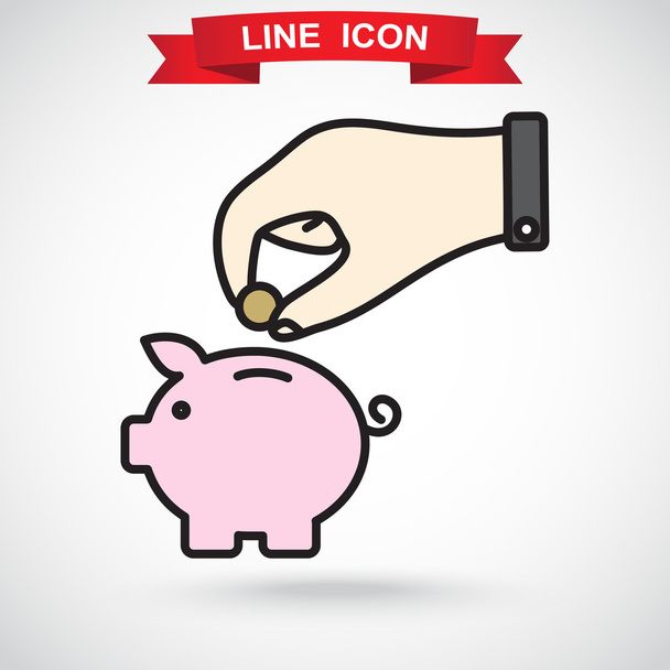 hand putting coin in piggy bank icon - Vector, Image