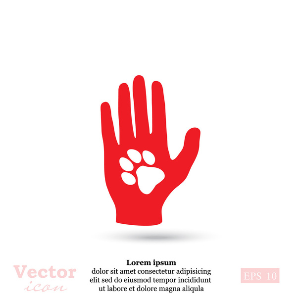 ludzką ręką ikoną zwierzę łapa - Wektor, obraz