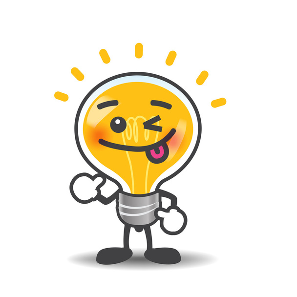 Bulb lamp cartoon isolated showing thumb up on the white backgro - Вектор,изображение