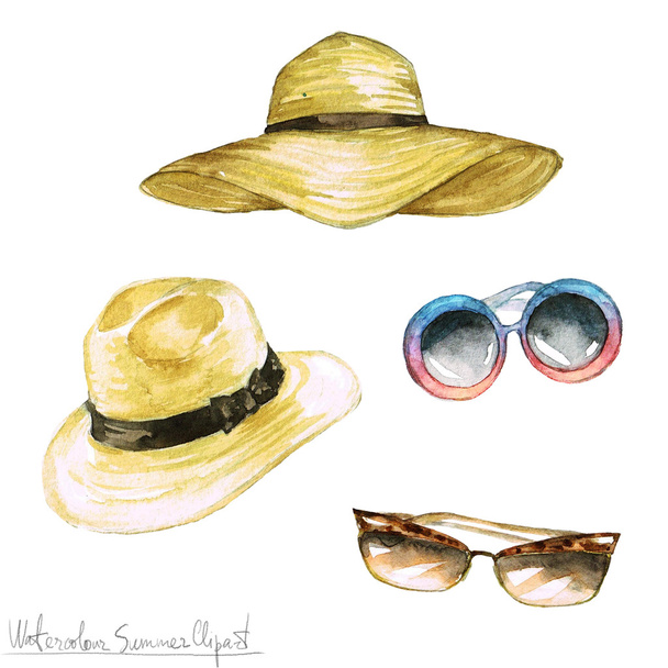 Aquarel zomer Clipart - hoeden en tinten - Foto, afbeelding