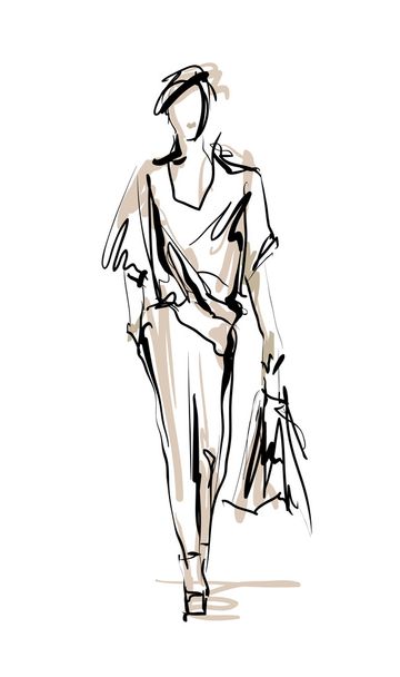 Fashion model. Sketch. - Vector, Image