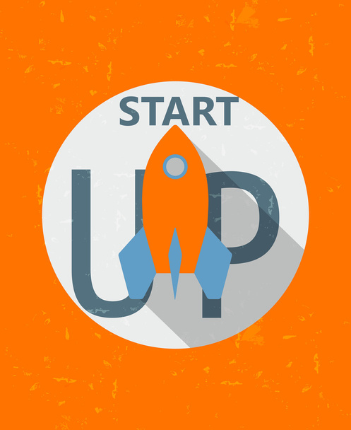 Start-up und Raketenschild, Grunge-Label, Geschäftswachstum - Foto, Bild