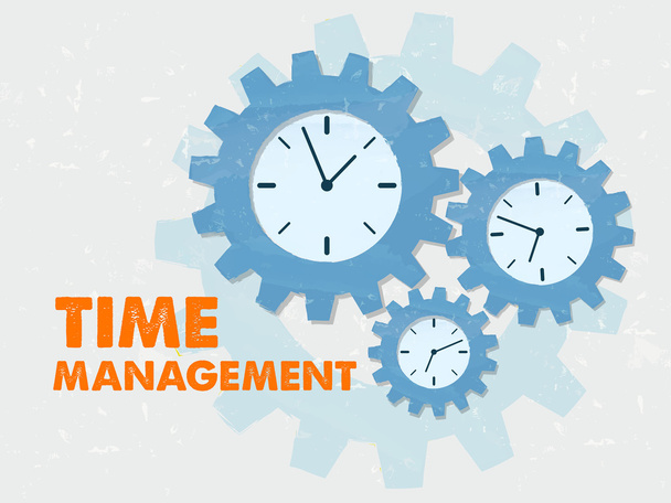 Zeitmanagement mit Uhren in flachem Grunge-Design - Foto, Bild