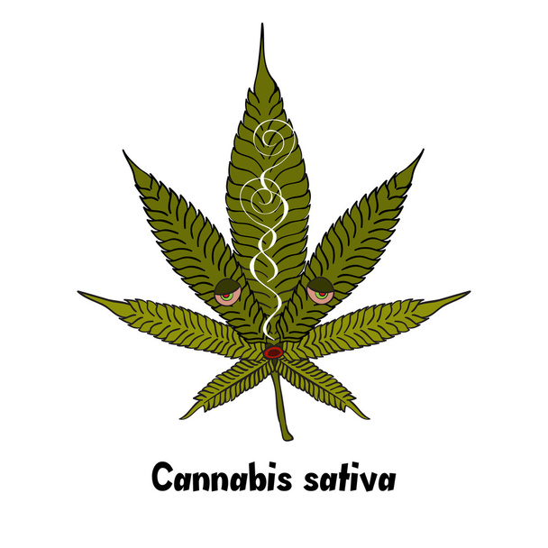 Fumar Cartoon Cannabis Leaf
 - Vetor, Imagem
