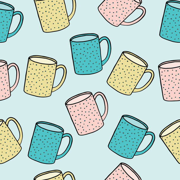  Seamless pattern of tea and coffee cups. - ベクター画像