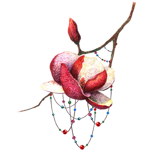 Watercolor Magnolia flower - Vector, Image