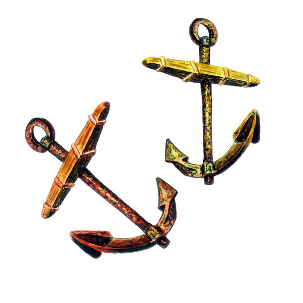 Watercolor Old Anchors - Vector, afbeelding
