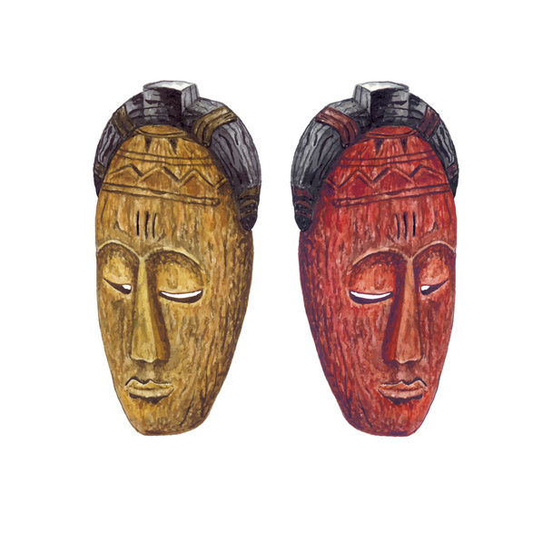 Acuarela Máscaras tribales de madera
 - Vector, imagen