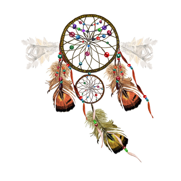 Watercolor Dreamcatcher, Feathers - Vector, Image