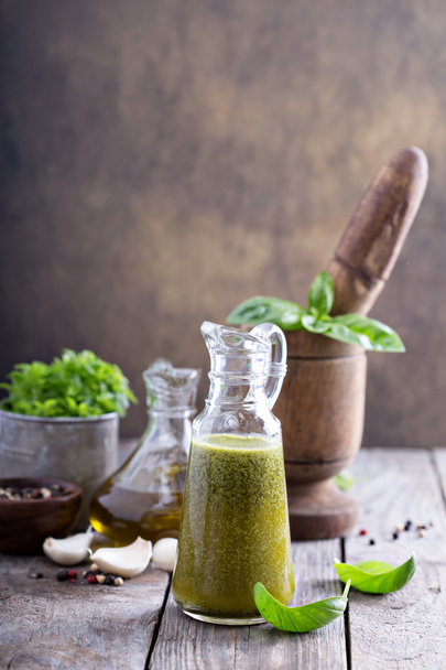 Aromatic olive oil with basil - Photo, Image