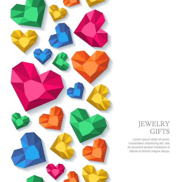 Vector seamless vertical background with diamonds, gems, jewels in heart shape. - Vektör, Görsel
