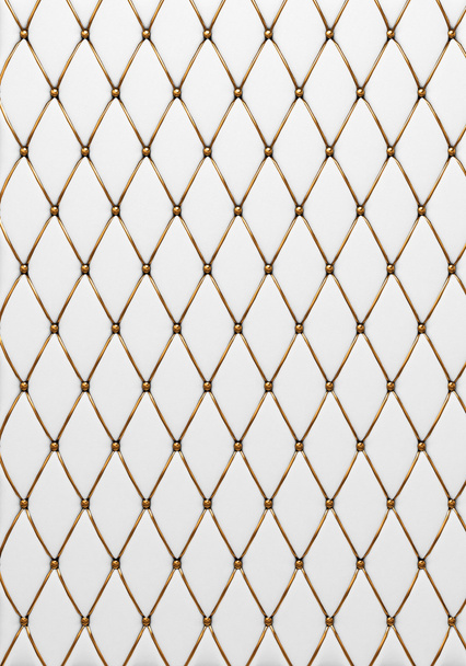 Белая кожа текстуры стеганой кожи с золотой отделкой
 - Фото, изображение
