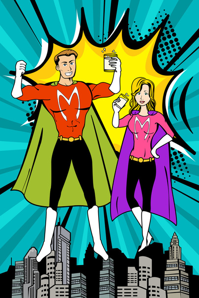 Супергерой пьет молоко
 - Вектор,изображение