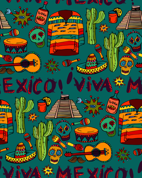 Bezešvé vzor s mexickou symboly - Vektor, obrázek