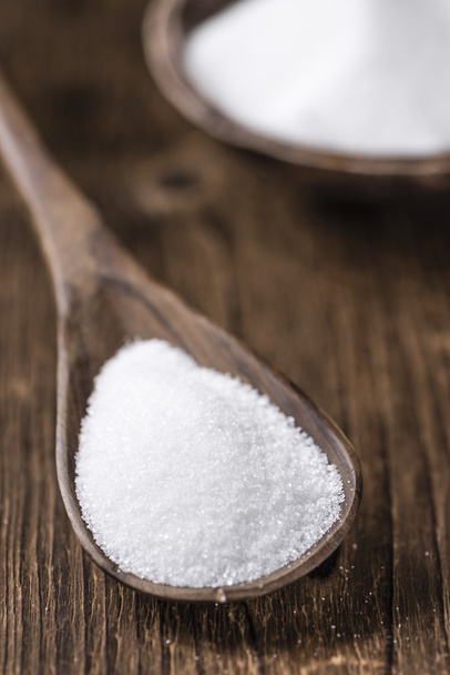 Белый сахар на ложке
 - Фото, изображение