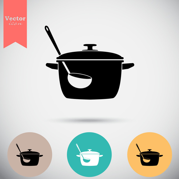 koken pan en pollepel pictogrammen instellen - Vector, afbeelding