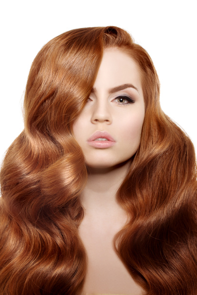 Model with long red hair. Waves Curls Hairstyle. Hair Salon. Upd - Foto, immagini