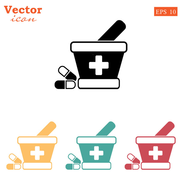 medical pills, mortar and pestle icons - Vector, Image