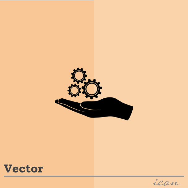 kezében fogaskerekek ikonra - Vektor, kép