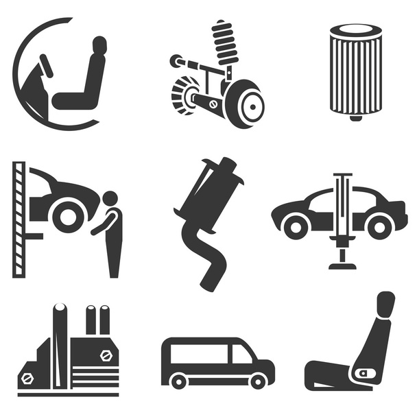 Automotive pictogrammen, auto onderdelen pictogrammen - Vector, afbeelding