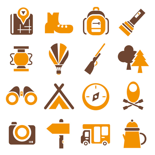 camping icons set - Vector, afbeelding