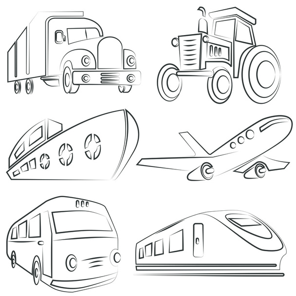 szkicowane samochodów, zestaw do samochodu ciężarowego, transport - Wektor, obraz