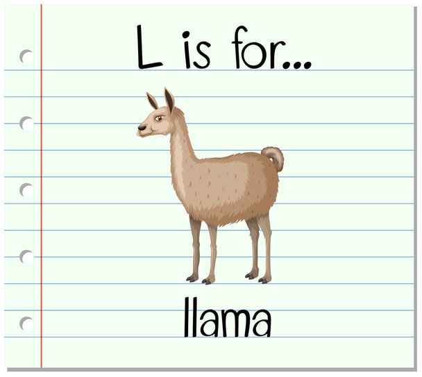 Karteikartenbuchstabe l ist für Lama - Vektor, Bild