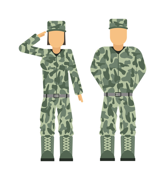 Militär Menschen Soldat in Uniform Avatar Zeichensatz isolierte Vektorillustration. - Vektor, Bild