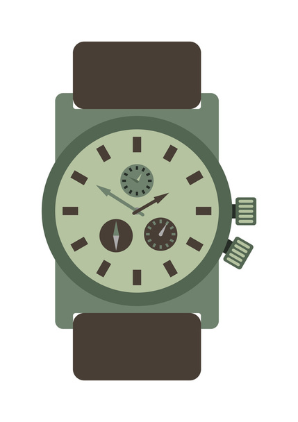 Wojskowy zegarek styl z brązowym skórzanym paskiem czas projektowania instrument zegarek akcesoria wektor. - Wektor, obraz