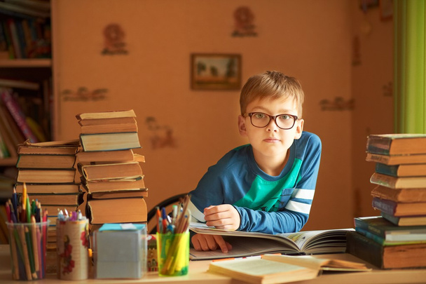 school concept - student boy reading book - Foto, imagen