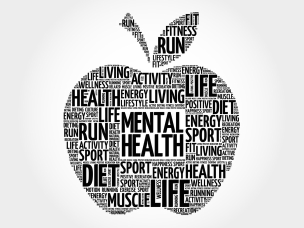Mental health apple word cloud - Vettoriali, immagini