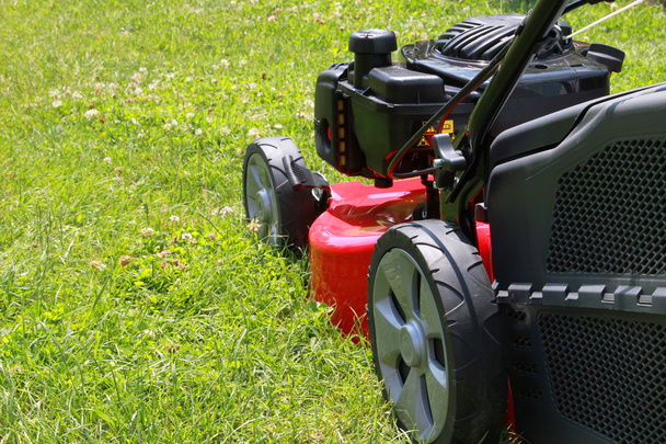 Tondeuse à gazon sur l'herbe pendant la journée d'été
 - Photo, image
