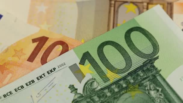 Banknoty europejskie, waluta euro z Europy, euro. - Materiał filmowy, wideo
