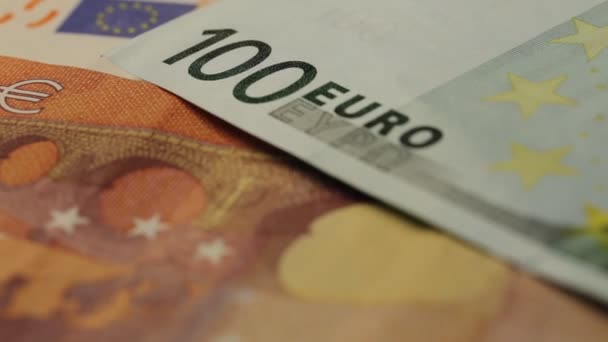 Notas europeias, euro moeda da Europa, euros. - Filmagem, Vídeo