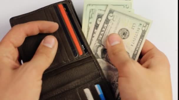 カウントお金お金の完全な財布、シームレス ループ カウント多く 100 ドル札の男性の手のビデオ - 映像、動画