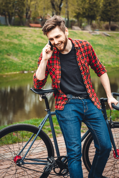 Handsome Young Man With Bicycle - Photo, image