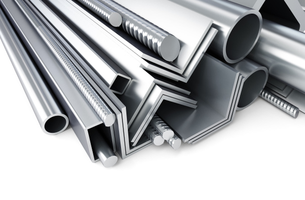 metal pipes, angles, channels, squares. 3D rendering, on a white background - Photo, Image
