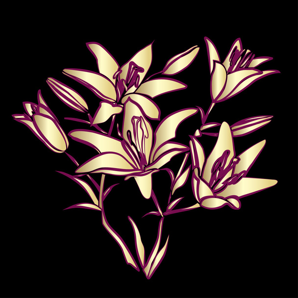 Golden silhouette Lily. - Vector, Image