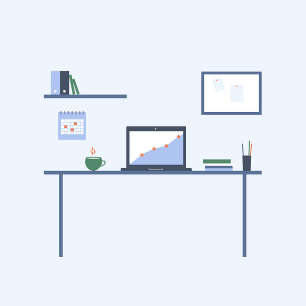 Home and office workplace. Wworkspace for studying, working . Flat vector illustration - Vector, Image