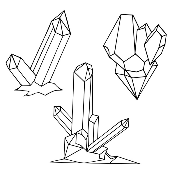 Set of black and white cartoon crystals.   - Vektör, Görsel