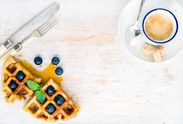 Espresso coffee cup, soft belgian waffles - Foto, Imagem