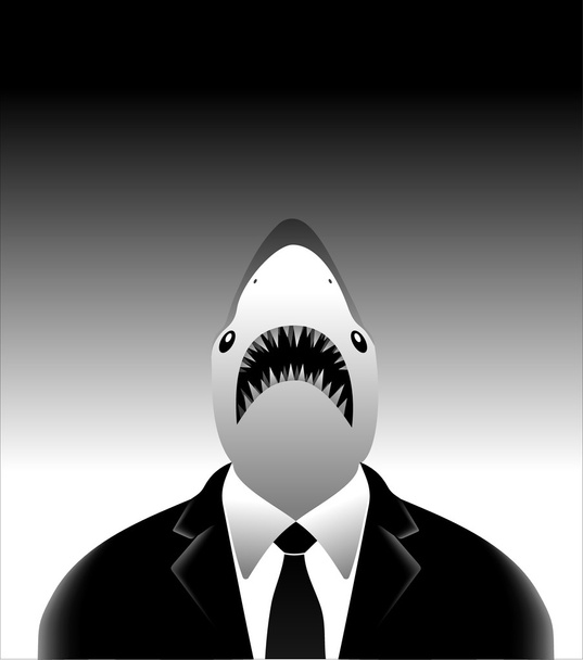 El negocio del arte tiburón blanco en traje clásico en gr
 - Vector, imagen